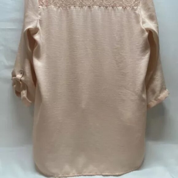 Express Blouse Women's Large Light Peach V-Neck Tunic 3/4 Sleeve Lace Back EUC - Picture 7 of 14